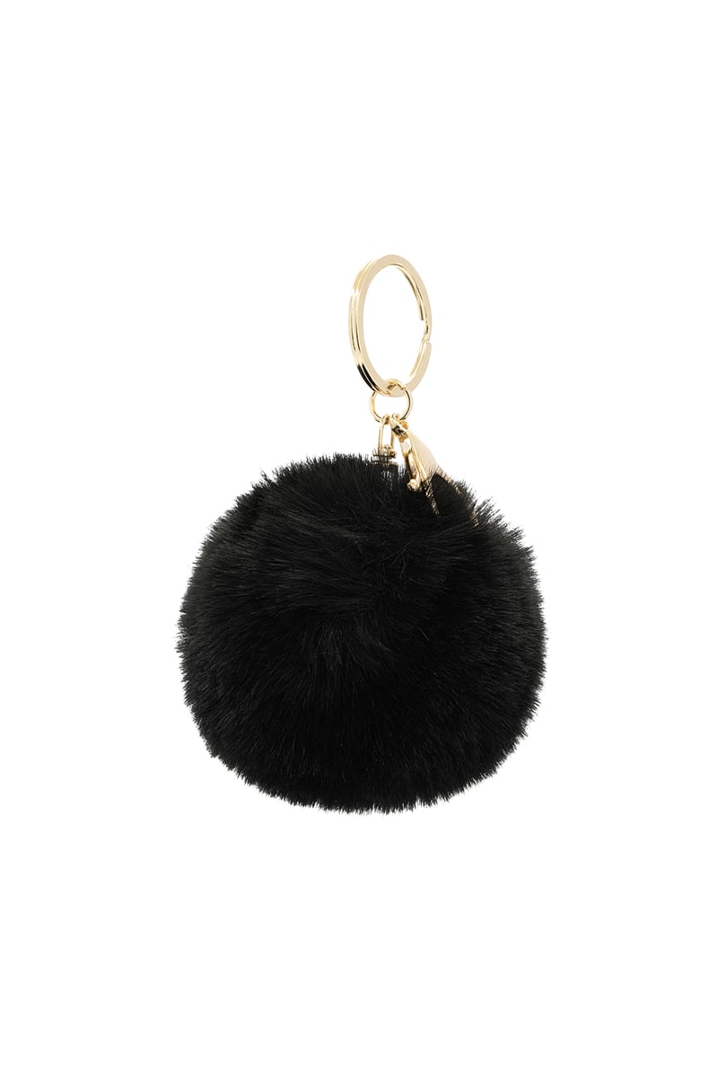 Black Puffy Ball Keyring with metallic ring and clasp