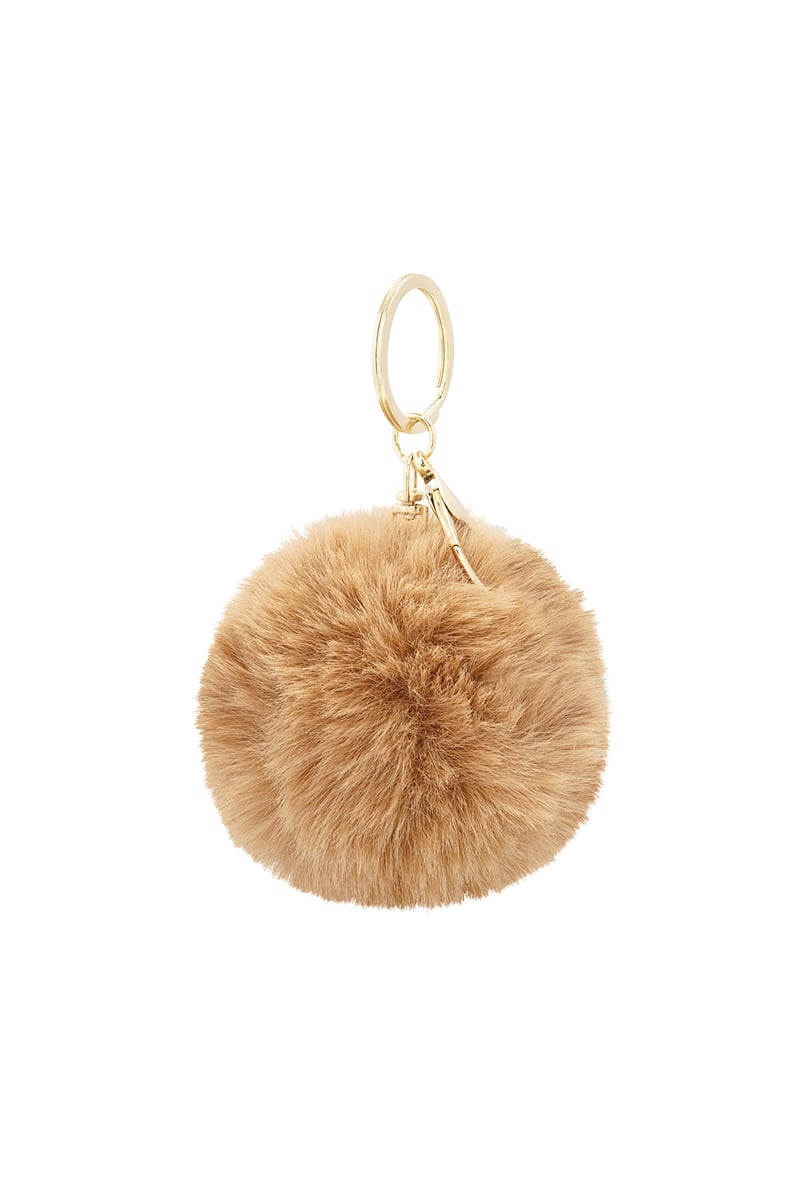 Brown Puffy Ball Keyring with metallic ring and clasp