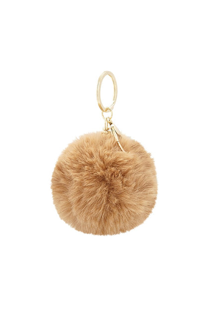 Brown Puffy Ball Keyring with metallic ring and clasp