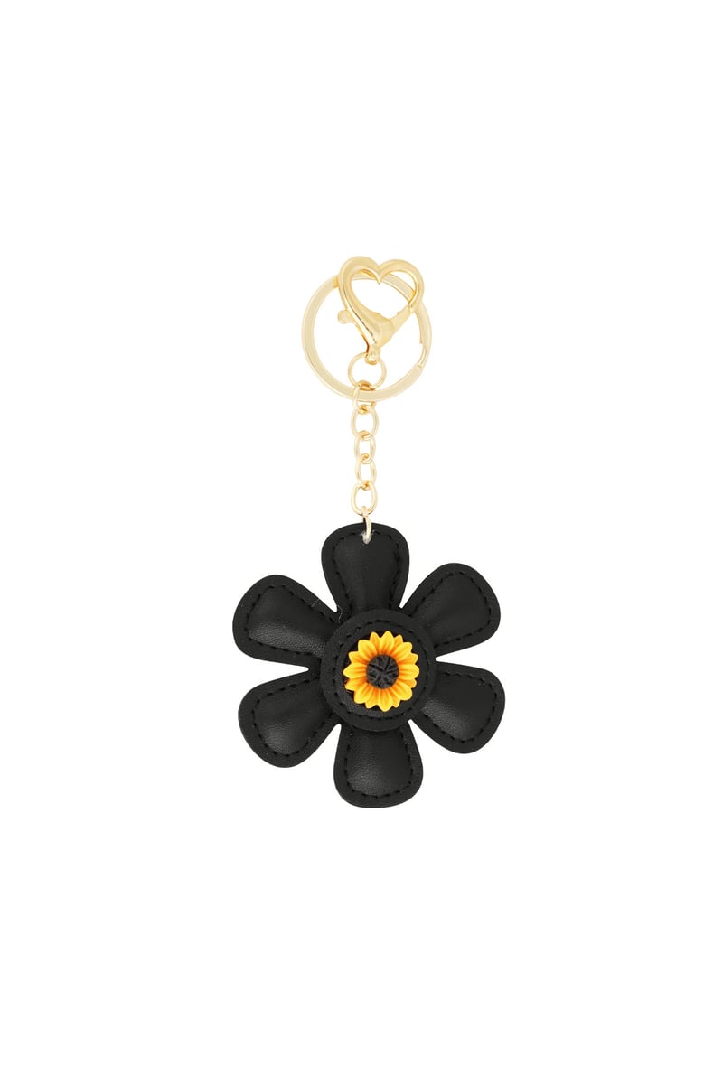 Floral charm, PU Leather, Black with a gold chain and clasp