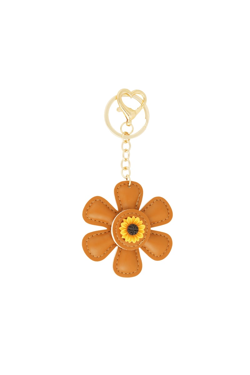 Floral charm, brown, PU Leather with a gold chain and clasp