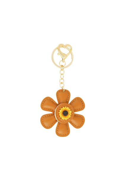 Floral charm, brown, PU Leather with a gold chain and clasp