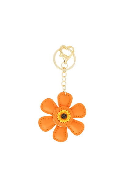 Floral charm, Orange, PU Leather with a gold chain and clasp