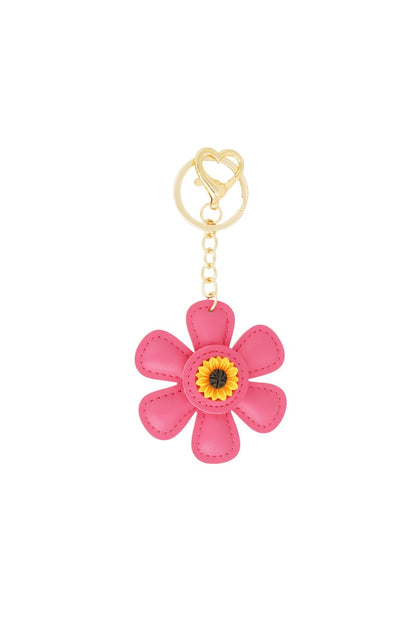 Floral charm, pink, PU Leather with a gold chain and clasp