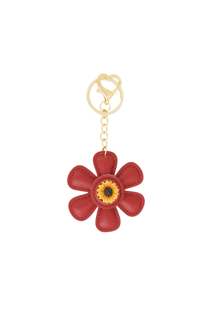 Floral charm, wine, PU Leather with a gold chain and clasp