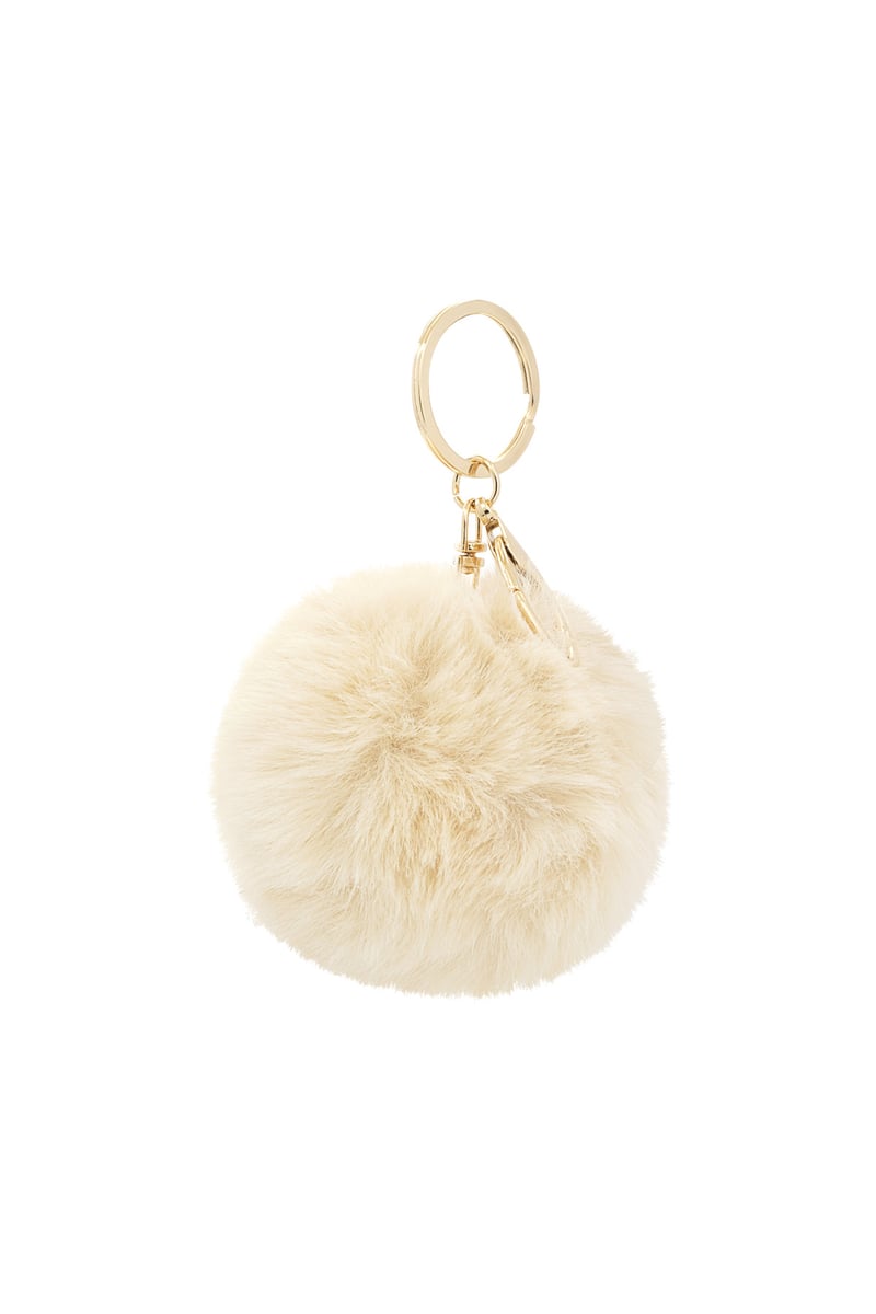 Off-white Puffy Ball Keyring with metallic ring and clasp