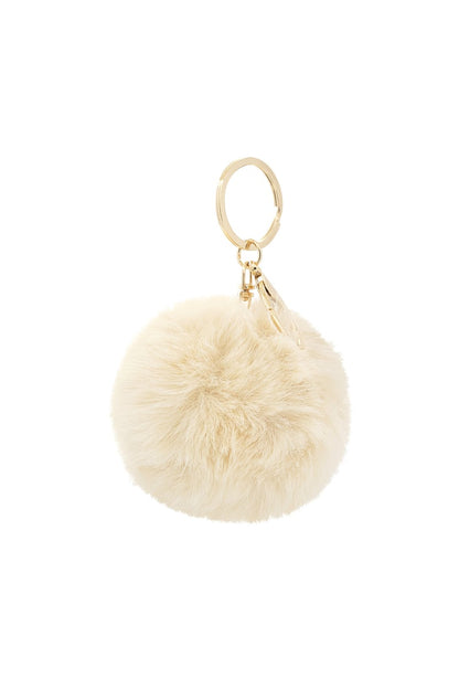 Off-white Puffy Ball Keyring with metallic ring and clasp