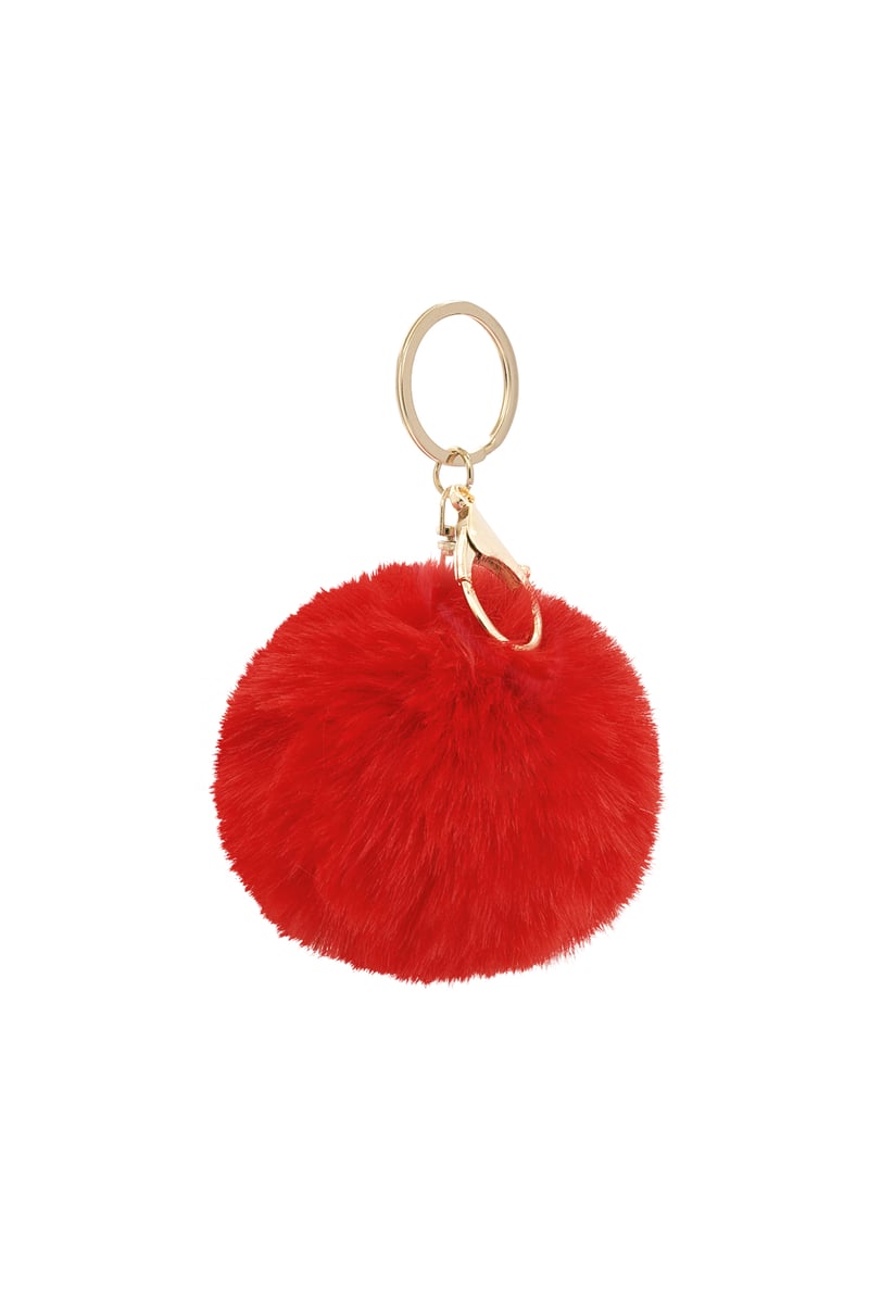Red Puffy Ball Keyring with metallic ring and clasp