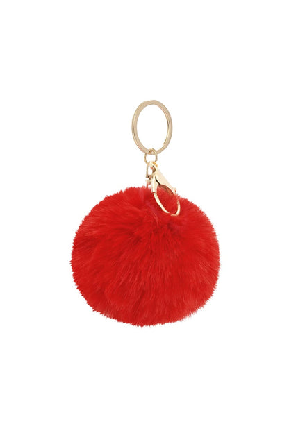 Red Puffy Ball Keyring with metallic ring and clasp